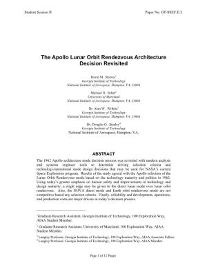 The Apollo Lunar Orbit Rendezvous Architecture Decision Revisited