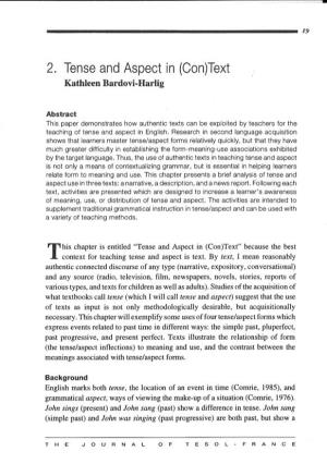 2. Tense and Aspect in (Con)Text Kathleen Bardovi-Harlig