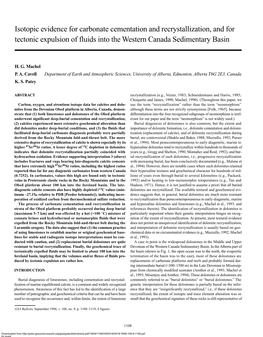 Isotopic Evidence for Carbonate Cementation and Recrystallization, and for Tectonic Expulsion of Fluids Into the Western Canada Sedimentary Basin