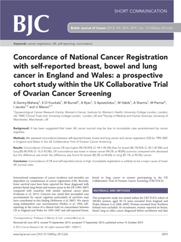 Concordance of National Cancer Registration with Self-Reported Breast, Bowel and Lung Cancer in England and Wales