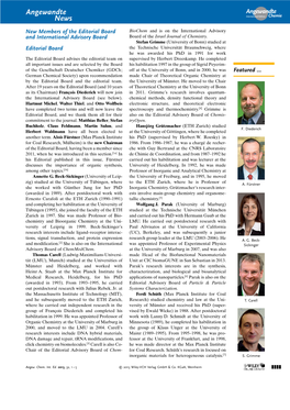 New Members of the Editorial Board and International Advisory Board of Angewandte Chemie