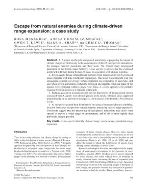 Escape from Natural Enemies During Climate-Driven Range Expansion: a Case Study