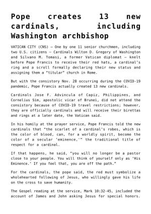 Pope Creates 13 New Cardinals, Including Washington Archbishop