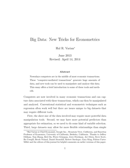 Big Data: New Tricks for Econometrics