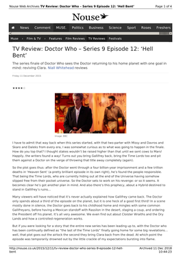 TV Review: Doctor Who – Series 9 Episode 12: 'Hell Bent' | Nouse