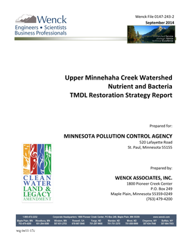 Minnehaha Creek Watershed Nutrient and Bacteria TMDL Restoration Strategy Report