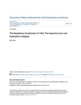 The Republican Constitution of 1963: the Supreme Court and Federalism in Nigeria