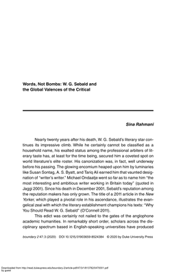 WG Sebald and the Global Valences of the Critical Sina Rahmani