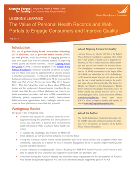 Value of Personal Health Records and Web Portals