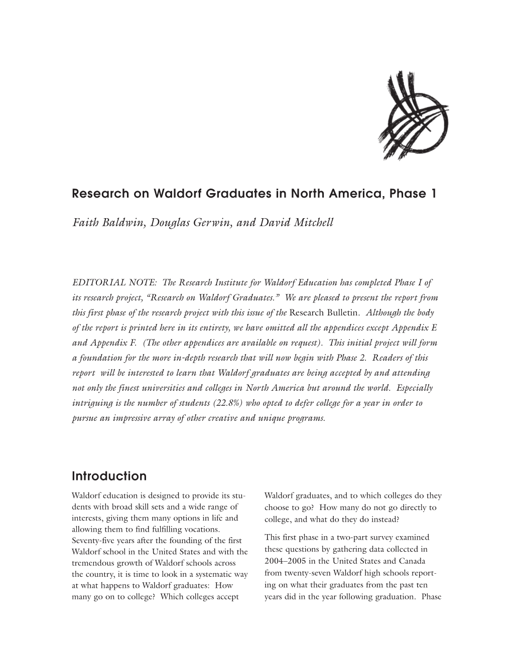 Research on Waldorf Graduates in North America, Phase 1