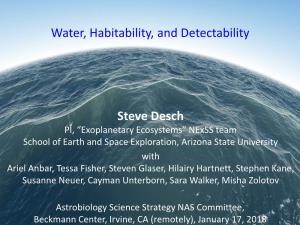 Water, Habitability, and Detectability Steve Desch