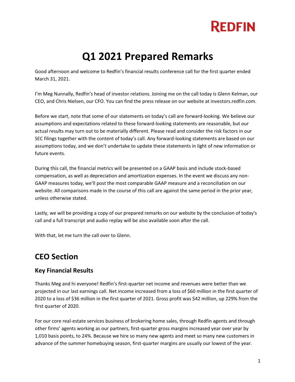 Q1 2021 Prepared Remarks