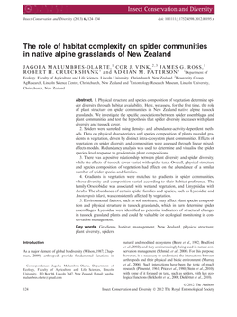 The Role of Habitat Complexity on Spider Communities in Native Alpine Grasslands of New Zealand