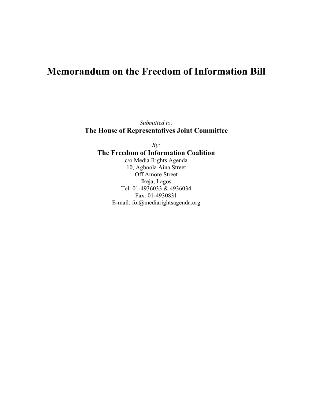 Memorandum on the Freedom of Information Bill