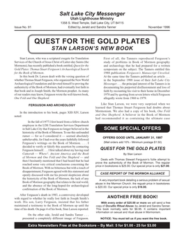 91 Salt Lake City Messenger: Quest for the Gold Plates