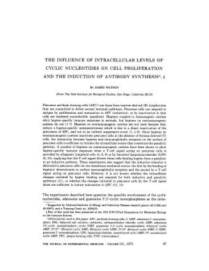 The Influence of Intracellular Levels of Cyclic Nucleotides on Cell Proliferation and the Induction of Antibody Synthesis*, $