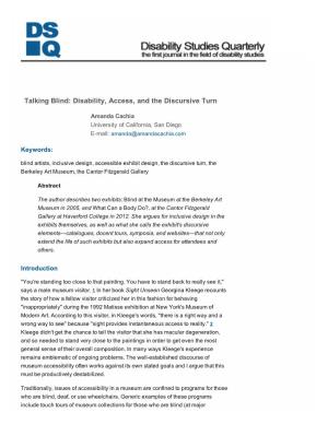 Talking Blind: Disability, Access, and the Discursive Turn