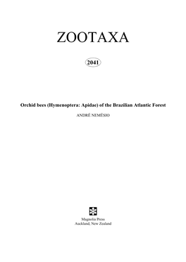 Zootaxa, Orchid Bees (Hymenoptera: Apidae) of the Brazilian Atlantic Forest