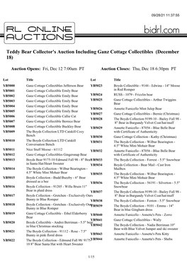 Teddy Bear Collector's Auction Including Ganz Cottage Collectibles (December 18)