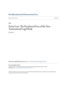 Purity Lost: the Ap Radoxical Face of the New Transnational Legal Body Oren Perez
