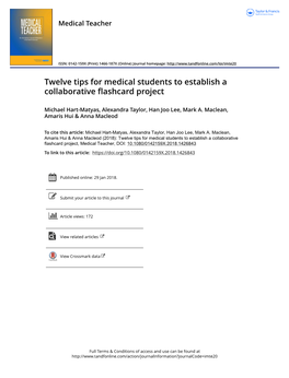 Twelve Tips for Medical Students to Establish a Collaborative Flashcard Project