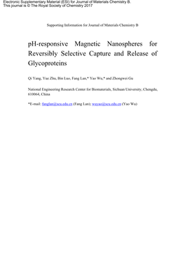 Ph-Responsive Magnetic Nanospheres for Reversibly Selective Capture and Release of Glycoproteins