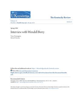 Interview with Wendell Berry Vince Pennington Harvard University