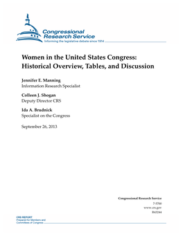 Women in the United States Congress: Historical Overview, Tables, and Discussion