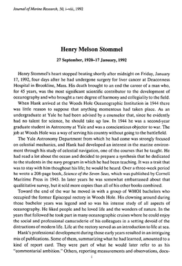 Henry Melson Stommel&lt;Br&gt; 27 September, 1920ÂŒ17 January