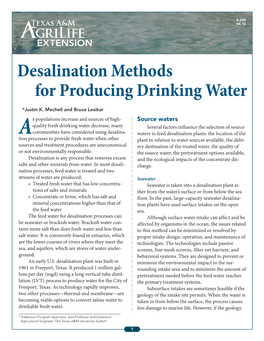 Desalination Methods for Producing Drinking Water