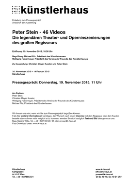 Peter Stein - 46 Videos Die Legendären Theater- Und Operninszenierungen Des Großen Regisseurs
