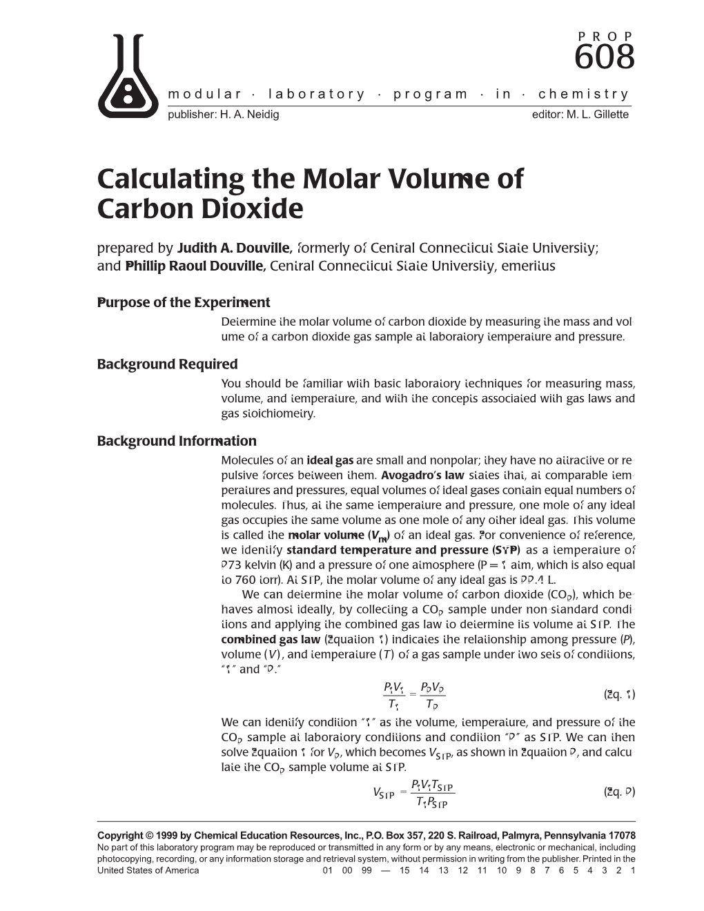 Calculating the Molar Volume of Carbon Dioxide Prepared by Judith A