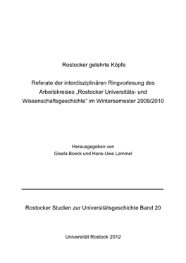 Rostocker Universitäts- Und Wissenschaftsgeschichte“ Im Wintersemester 2009/2010