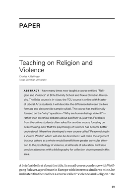Teaching on Religion and Violence Charles K