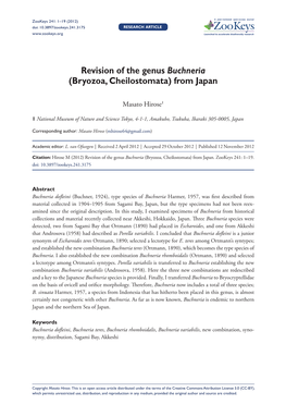 Bryozoa, Cheilostomata) from Japan 1 Doi: 10.3897/Zookeys.241.3175 Research Article Launched to Accelerate Biodiversity Research