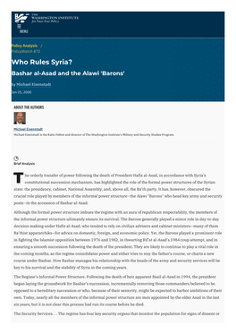 Who Rules Syria? Bashar Al-Asad and the Alawi 'Barons' | the Washington Institute