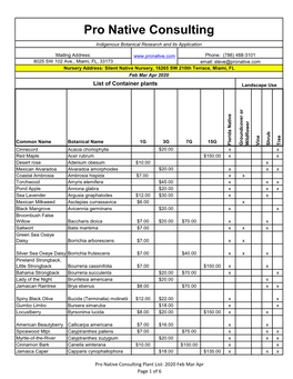 Silent Native Nursery Plant List