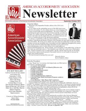 September-October 2018 from the Editor: Welcome to the September/October Edition of the 2018 AAA Newsletter