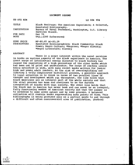 DOCUMENT RESUME ED 072 824 LI 004 178 TITLE Black Heritage