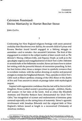 Calvinism Feminized: Divine Matriarchy in Harriet Beecher Stowe