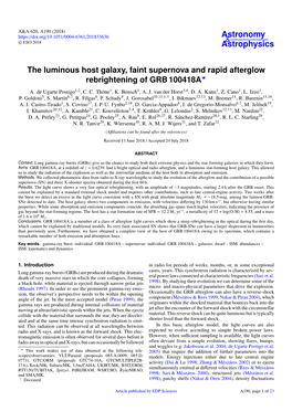 The Luminous Host Galaxy, Faint Supernova and Rapid Afterglow Rebrightening of GRB 100418A? A