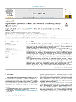 Psychometric Properties of the Kurdish Version of Pittsburgh Sleep Quality Index