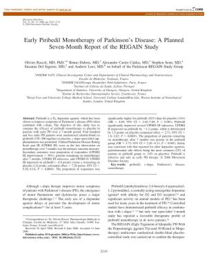 Early Piribedil Monotherapy of Parkinson's Disease