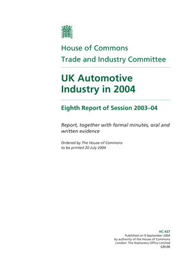 UK Automotive Industry in 2004