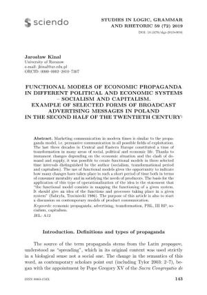 Functional Models of Economic Propaganda in Different Political and Economic Systems – Socialism and Capitalism