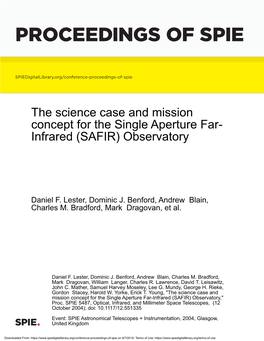 The Science Case and Mission Concept for the Single Aperture Far- Infrared (SAFIR) Observatory