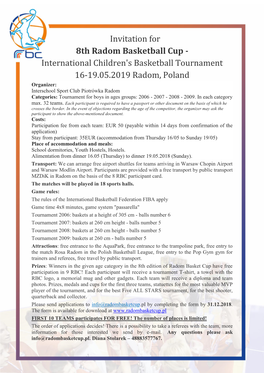 International Children's Basketball Tournament 16-19.05.2019 Radom