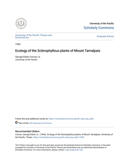 Ecology of the Sclerophyllous Plants of Mount Tamalpais