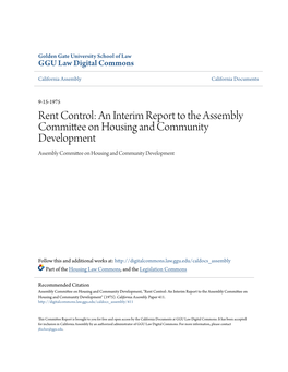 Rent Control: an Interim Report to the Assembly Committee on Housing and Community Development Assembly Committee on Housing and Community Development