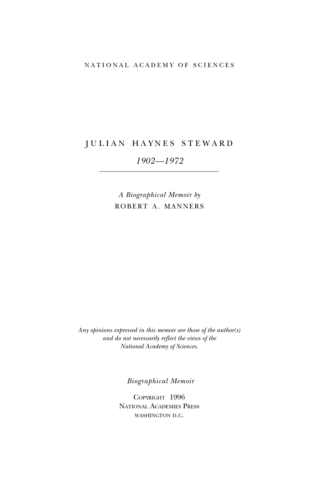 Julian H. Steward: a Contributor to Fact and Theory in Cultural Anthropology” in Process and Pattern in Culture: Es- Says in Honor of Julian H